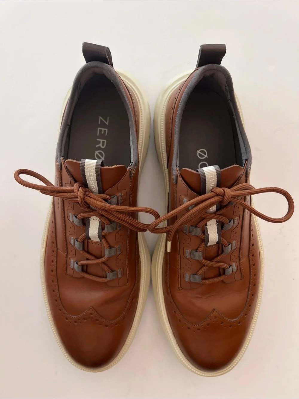 Cole Haan ZERØGRAND British Tan Leather Wingtip Sneaker with Cream Sole